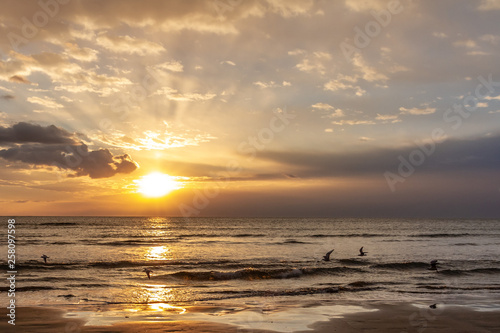 Sunrise at  Phinikoudes Beach in Larnaca  Cyprus. 