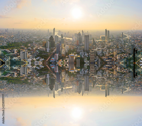 Panorama High view of high building in the city with invert reflections process tyle