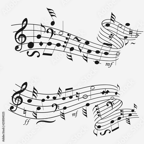 Sound wave with musical notation. Note sheet vector background