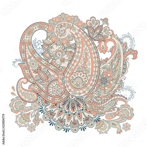 Colorful Paisley Damask ornament. Isolated Vector illustration