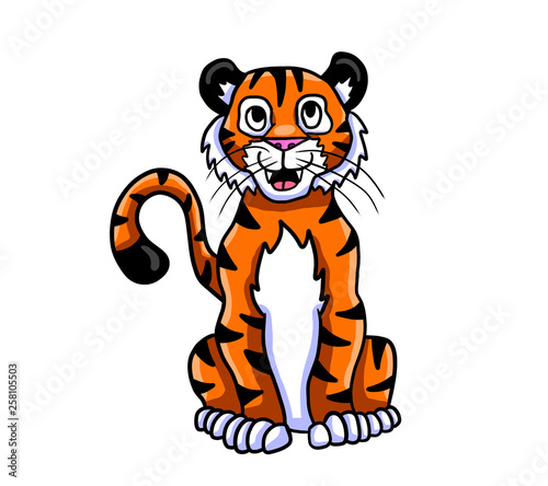 Fototapeta Naklejka Na Ścianę i Meble -  Happy Stylized Cartoon Tiger