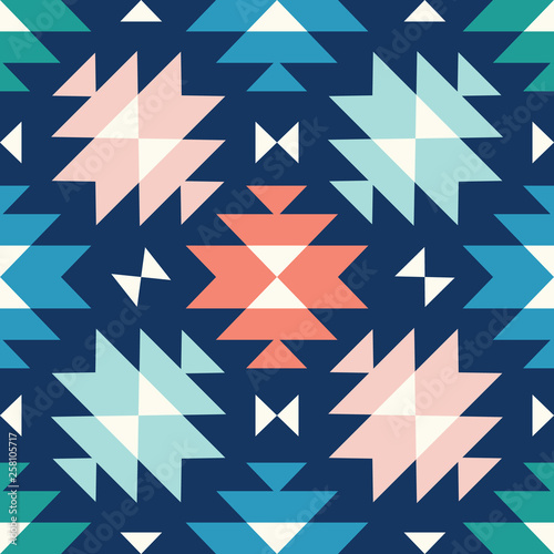 vector seamless tribal kilim geometric pattern in blue, green, cream and pink
