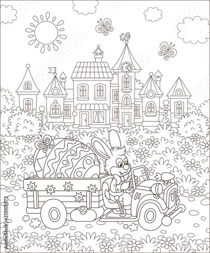 Rabbit driving a small toy ...