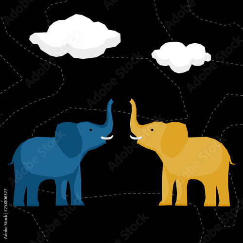 Abstract cute paper cut elephant pattern. Childish crafted elephant for design birthday card, veterinarian clinic poster, pet shop sale advertising, bag print etc.