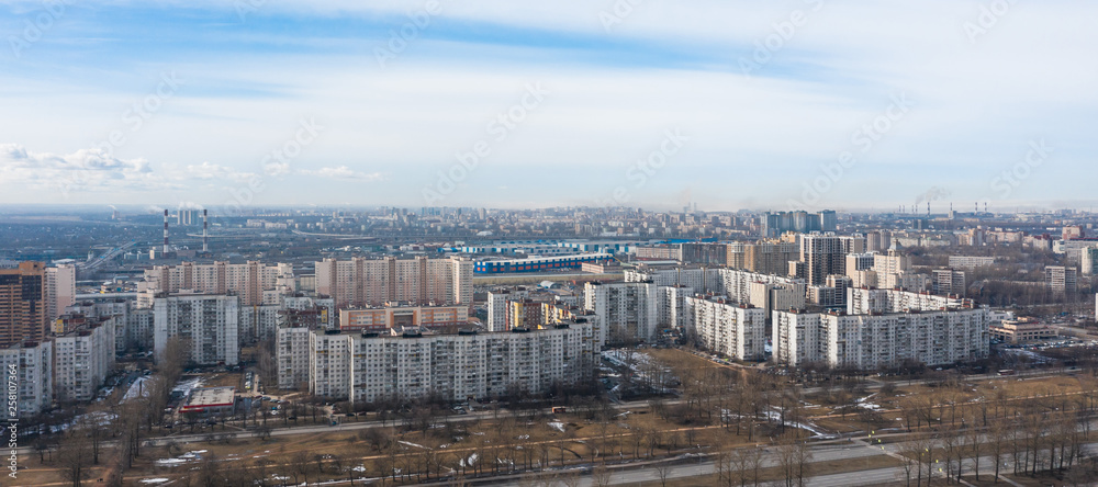 City panorama from a height, with typical residential buildings.