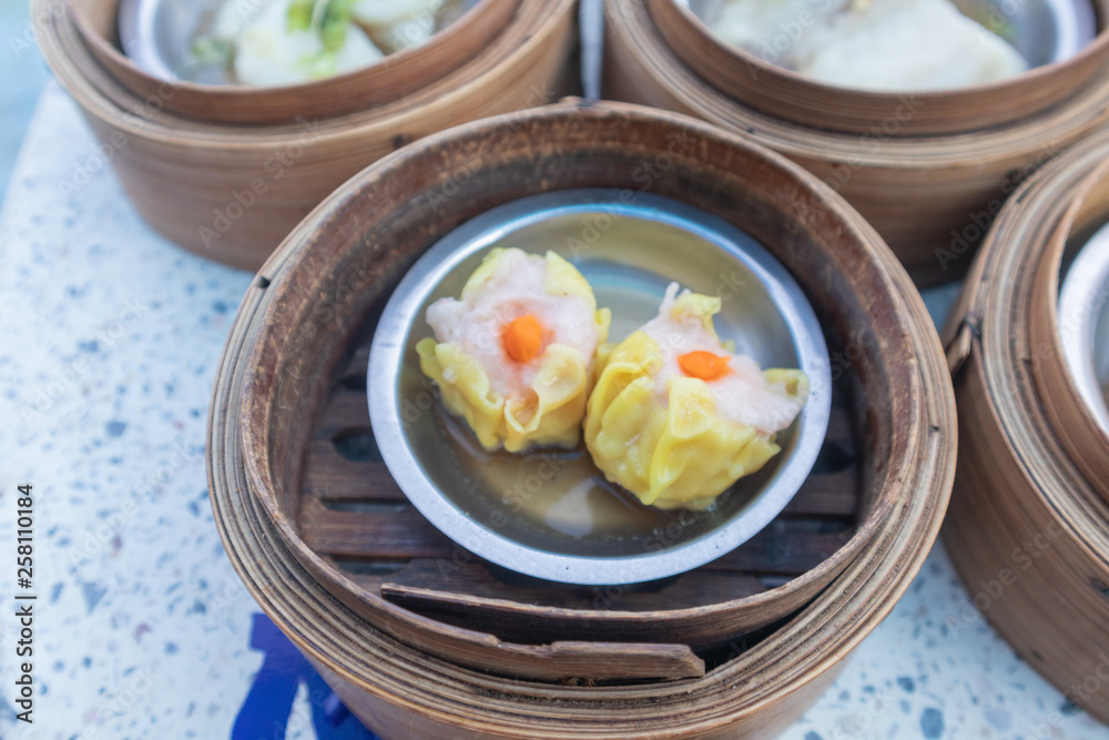 shrimp Dim Sum dumplings in bamboo basket shrimp Dim Sum dumplings in bamboo basket