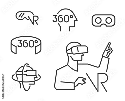 VR - Virtual Reality icons. Editable outline style.