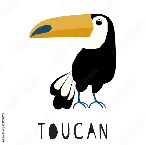 Abstract cute paper cut toucan pattern. Childish crafted toucan portrait for design birthday card, veterinarian clinic poster, pet shop sale advertising, bag or t shirt print etc. photo