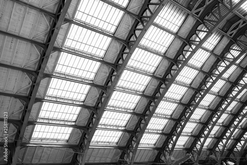 glass roof, windows, of train station Gare de Lille Flanders in Lille, France 