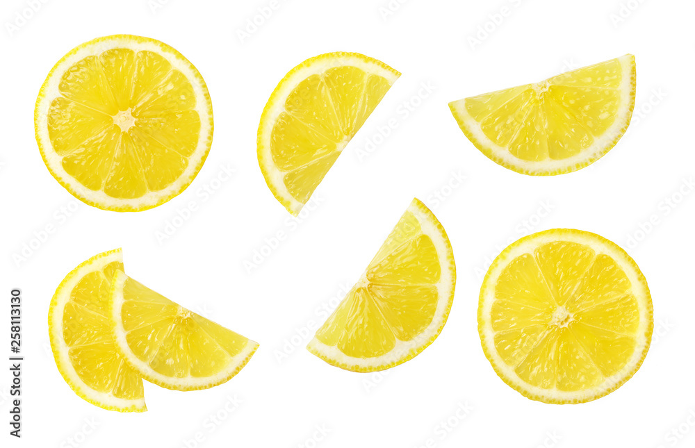 Set of lemons isolated on white background.