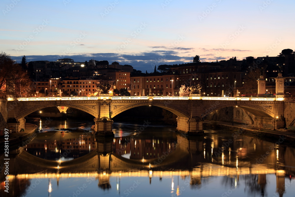 Sunset at Rome, at bridge Ponte Vittorio Emanuele II