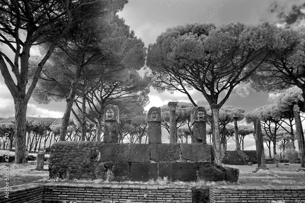 Remains of Ancient Ostia town built on both the sea and the Tiber river near Rome, Italy