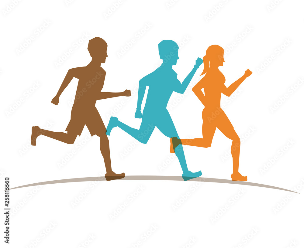 Fitness people running silhouette