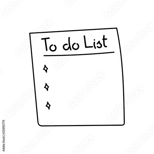 A paper note with a task plan. School business diary. Vector isolated hand drawn sketches to check your to do list