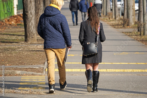 Young couple are walking on the street