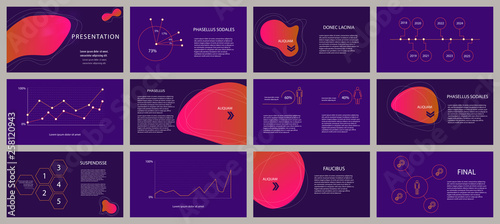 Presentation template. Elements for slide presentations on a colorful gradient background. Flyer, brochure, corporate report, marketing, advertising, annual report, banner