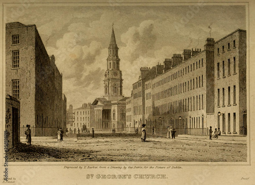 Photography Dublin City. Engraving illustration