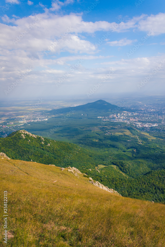 Fototapeta premium Large panorama view from the mountain Beshtau, summer sunny day near Pyatigorsk