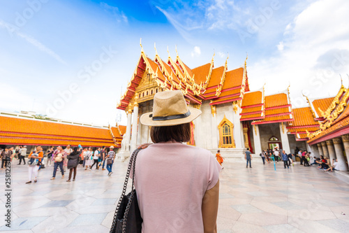 Photography Asian tourist women travel in buddhist temple