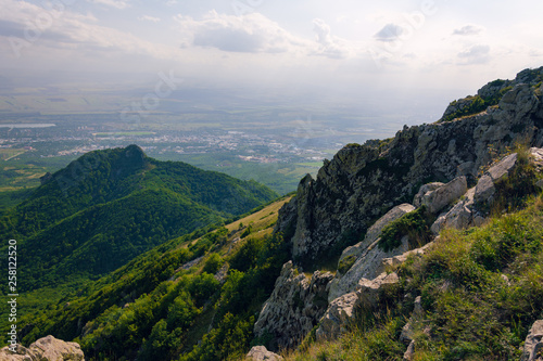 Large panorama view from the mountain Beshtau, summer sunny day near Pyatigorsk