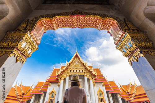 Photography Asian tourist women travel in buddhist temple