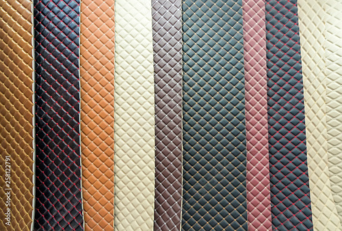 Samples of a leather and fabric for a upholstery of interior of the car