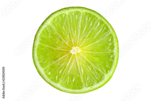 Juicy slice of lime isolated on white, with clipping path