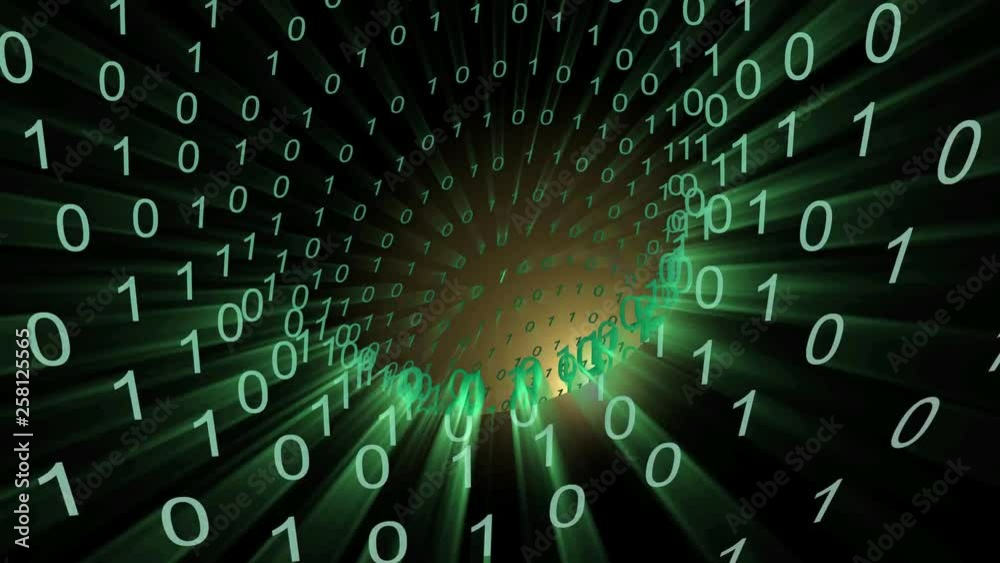 Binary data with zeros and ones sliding on an endless cyberspace wormhole. Loop at 4K resolution. 