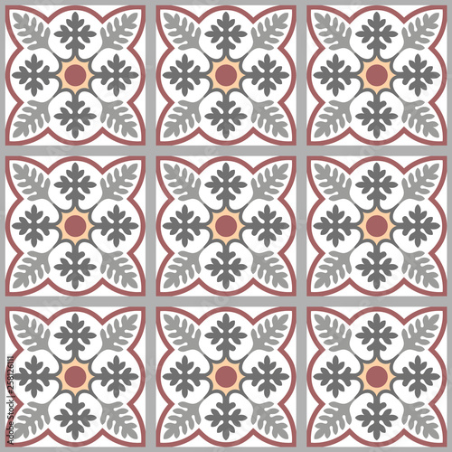 Decorative pattern for the background, tile and textiles. It is assembled from modular parts. Vector. Seamless.