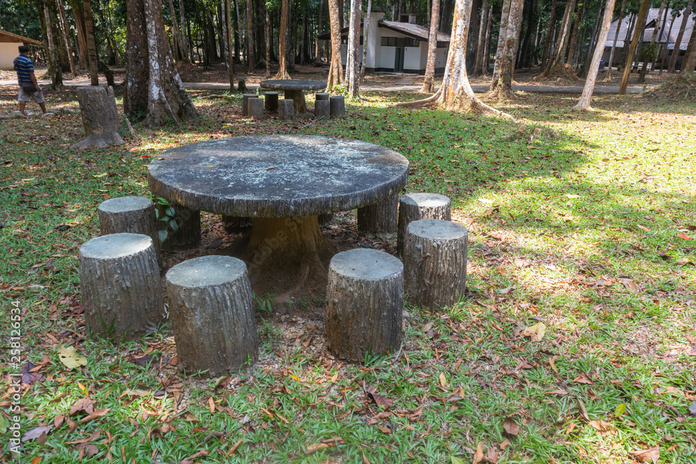 outdoor stone table set for picnic at Khao Pu Khao Ya National Park, Phatthalung, Thailand