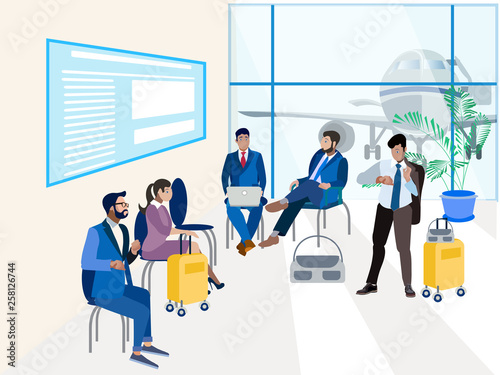 Waiting room at the airport. In minimalist style. Flat isometric vector