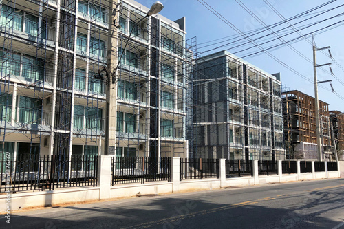 building construction site with scaffolding