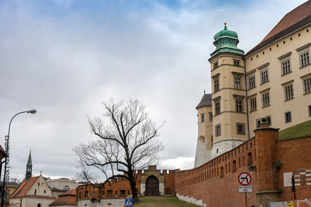 Cityscape and old Wawel Castle in Krakow, Poland