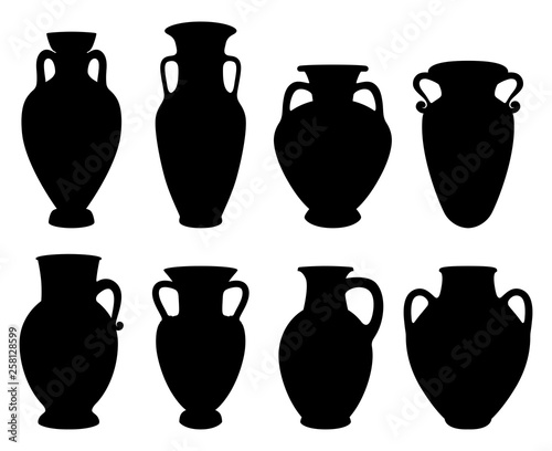 Vector illustrations with Silhouettes of Greek Amphoras photo