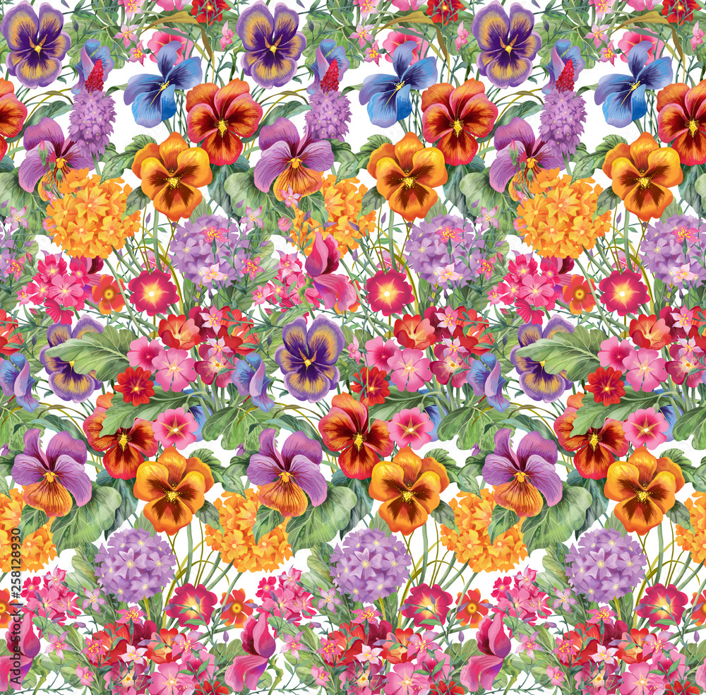 Colorful flower mix. Seamless background pattern version 1