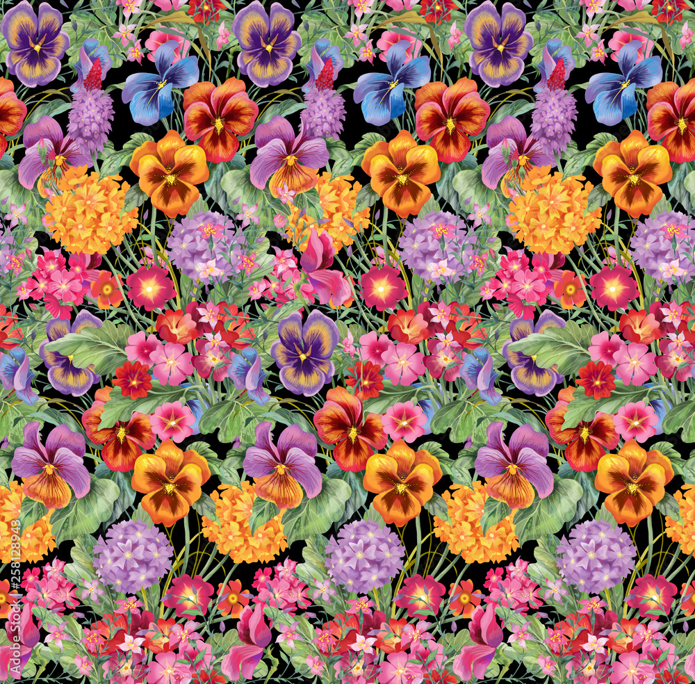 Colorful flower mix. Seamless background pattern version 2