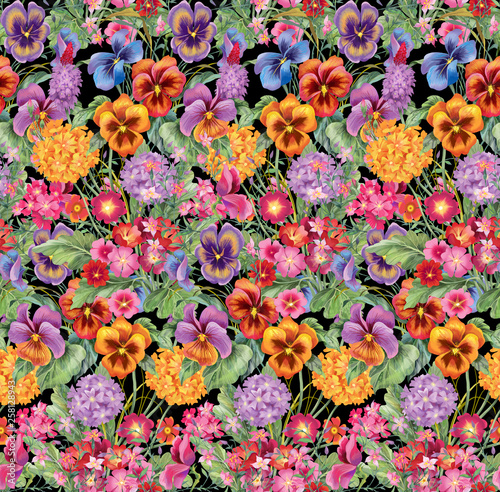 Colorful flower mix. Seamless background pattern version 2 © Lebedeus