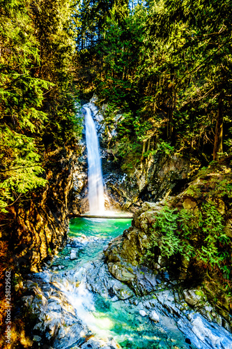 The turquoise waters of Cascade Falls in Cascade Falls Regional Park between the towns of Mission and Deroche in British Columbia, Canada photo