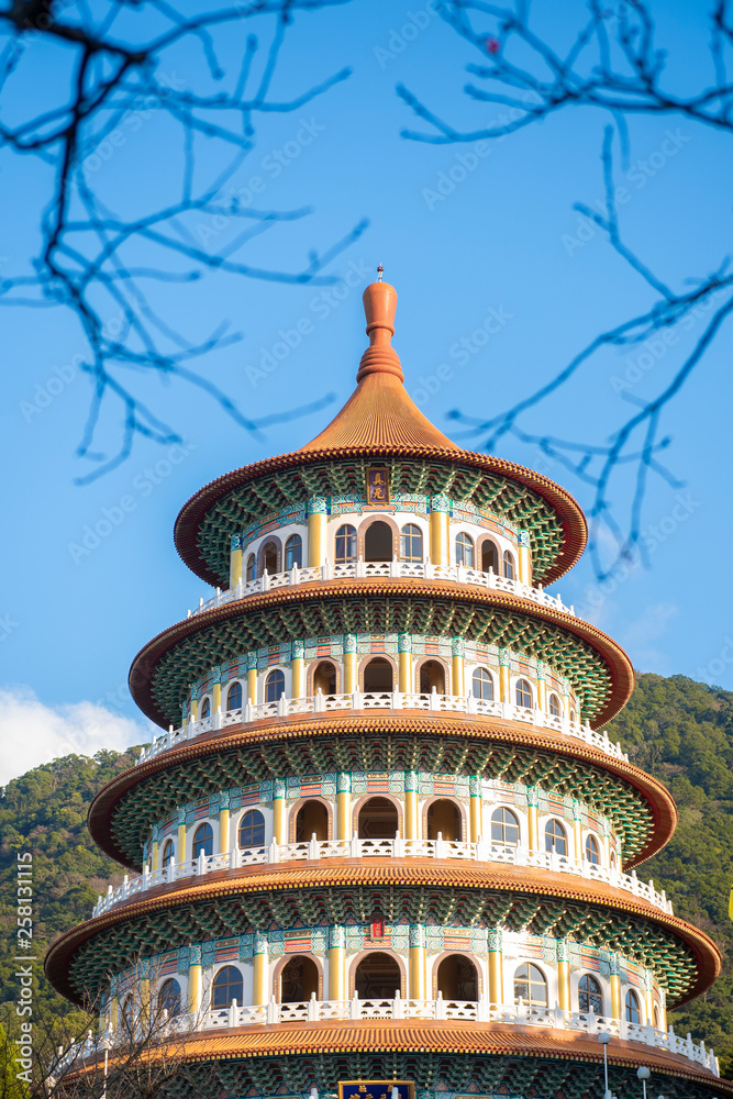 Taipei, Taiwan - January 27, 2019 - Tianyuan Temple with blue sky, The most famous place for tourist in Taiwan Taipei, Taiwan - January 27, 2019 - Tianyuan Temple with blue sky, The most famous place for tourist in Taiwan