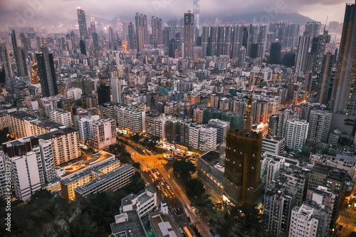 Panoramic view from above of Nightscape at Sham Shui Po District view from Garden Hill,Hong Kong
