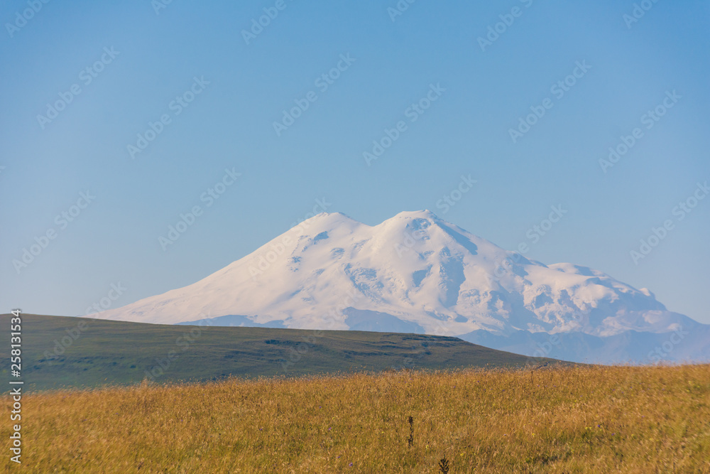 View of the snow Elbrus in summer