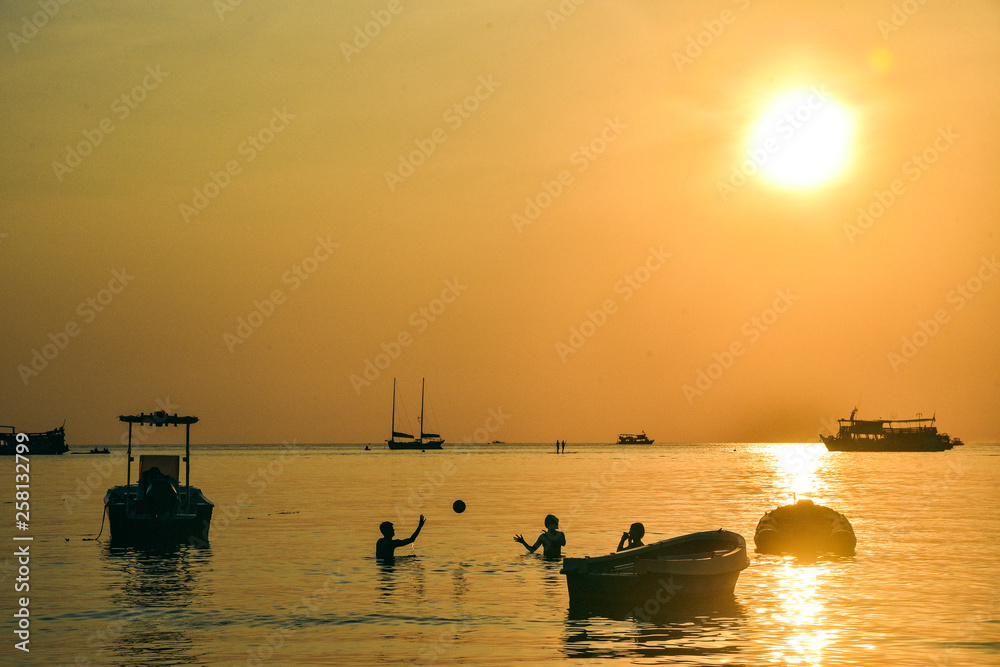 Boats Along the Coastline of Koh Tao Island in Thailand