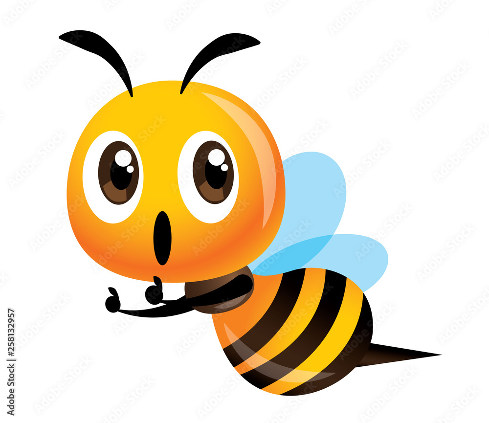 Cartoon cute bee thumb up with excited expression. Cartoon cute bee thumb up with excited expression.