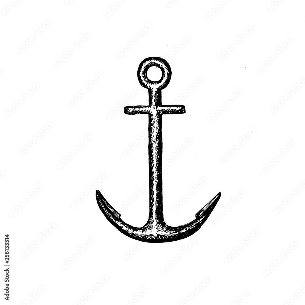 Anchor logo icon ink pen sketch. Nautical maritime sea ocean boat illustration symbol Anchor logo icon ink pen sketch. Nautical maritime sea ocean boat illustration symbol