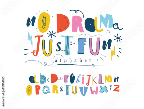 Vector Hand Drawn Funny Artistic and Creative Alphabet. Typeface for kids. Font for Children