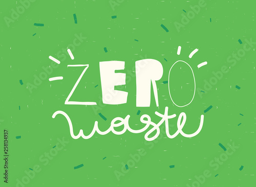 "ZERO WASTE" typography hand drawn slogan design. Vector Concept Eco Zero Waste illustration.