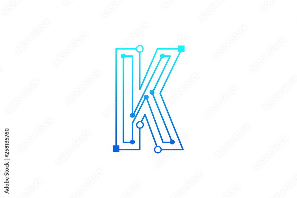 Letter K logo design template. Line art logo type design concept of Abstract technology logo Letter K logo design template. Line art logo type design concept of Abstract technology logo