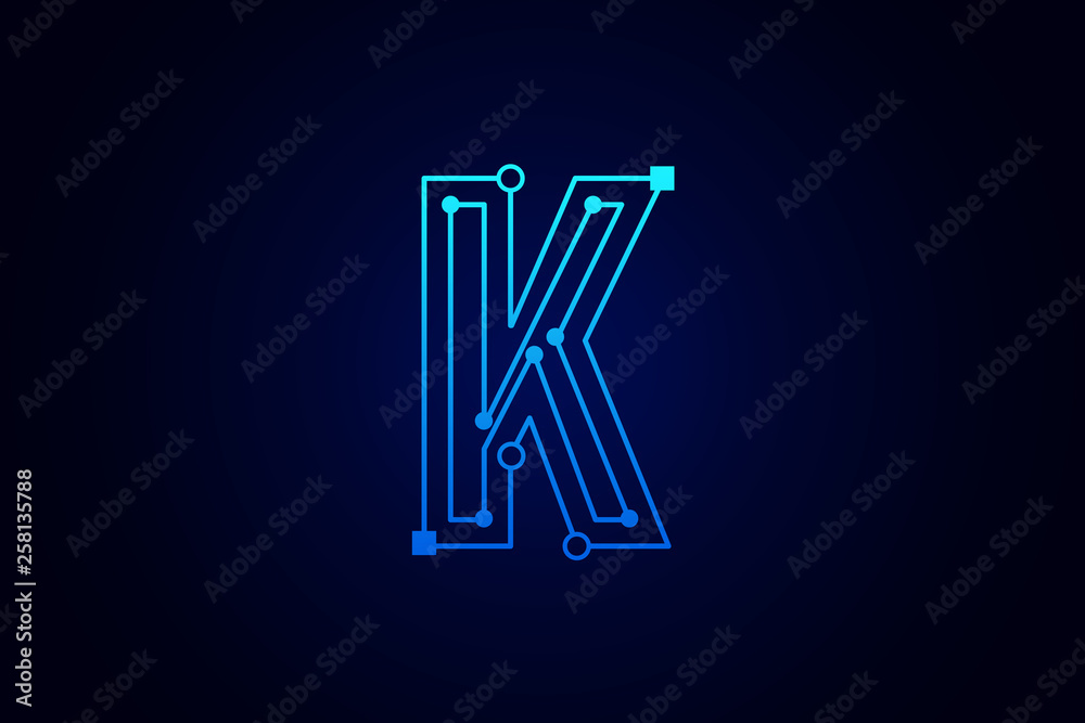 Letter K logo design template. Line art logo type design concept of Abstract technology logo Letter K logo design template. Line art logo type design concept of Abstract technology logo