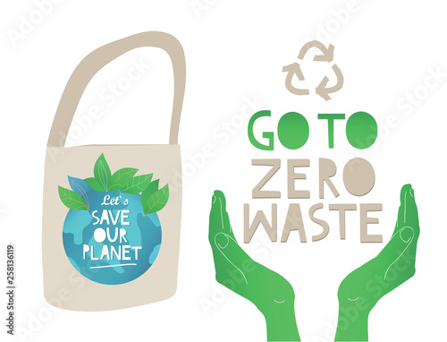 "ZERO WASTE" typography hand drawn slogan design. Vector Concept Eco Zero Waste illustration.