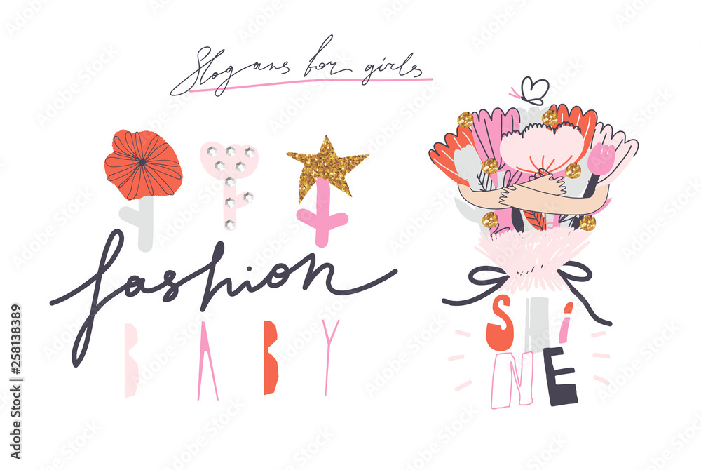 Girl slogans for t shirt. Modern print for girls. Vector illustration. Creative typography slogan design. Signs 